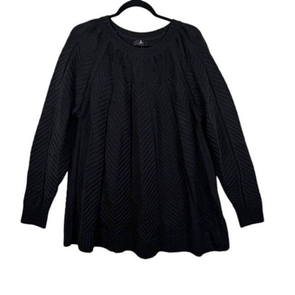 Jason Wu June Sweater Black Textured Chevron Knit Flared Peplum Size 2X